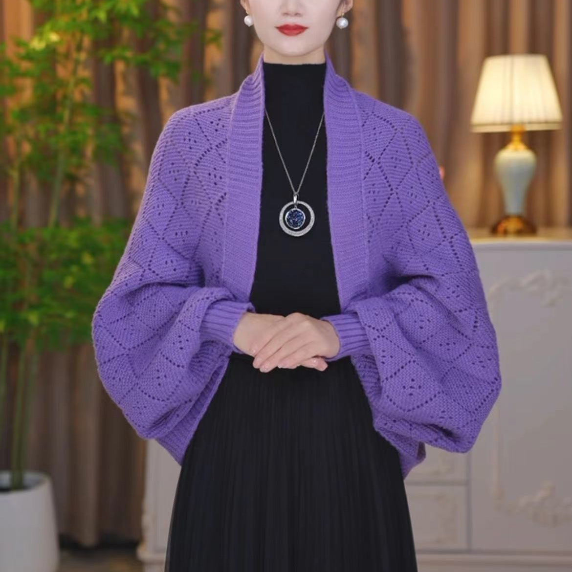 Veste-châle ajourée en maille tendance