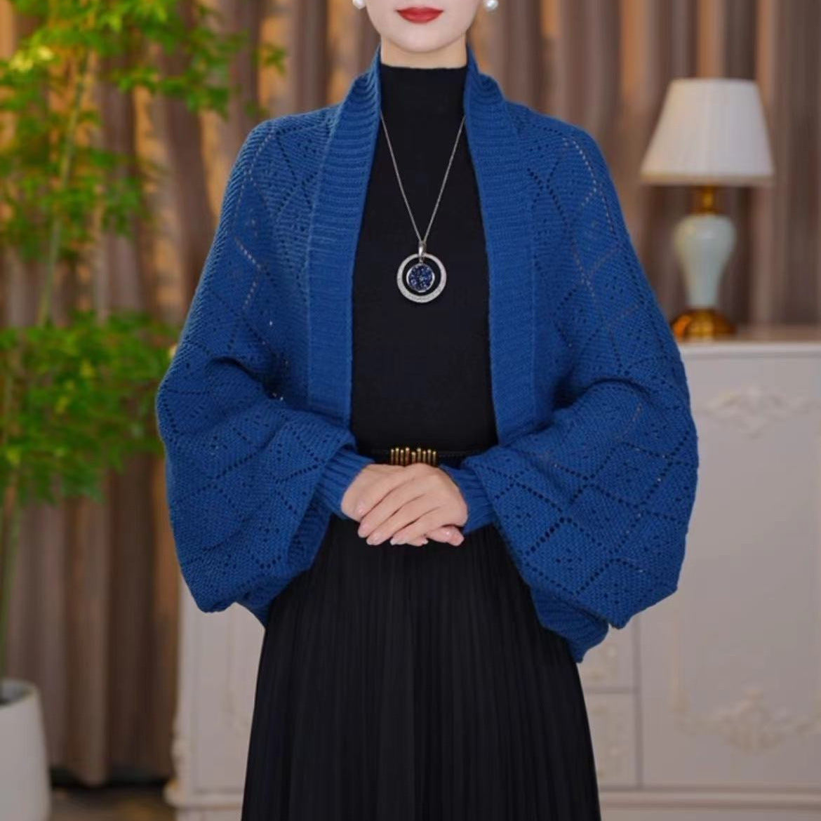 Veste-châle ajourée en maille tendance