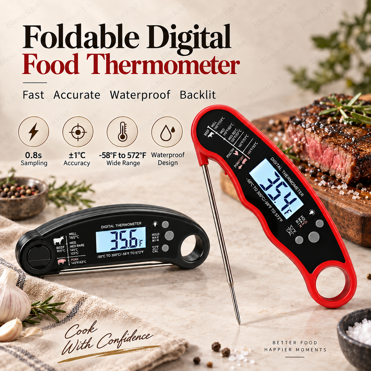 Thermomètre numérique à lecture instantanée pour viande