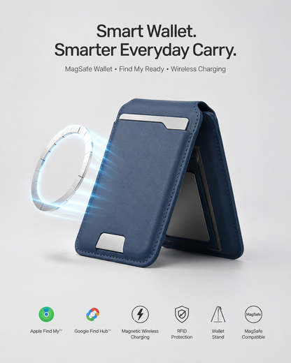🔥Plus de 50 000 vendus !🔥 Portefeuille intelligent MagSafe en cuir nappa véritable – avec Apple Find My™ et Google Find Hub™, protection RFID et chargement sans fil.