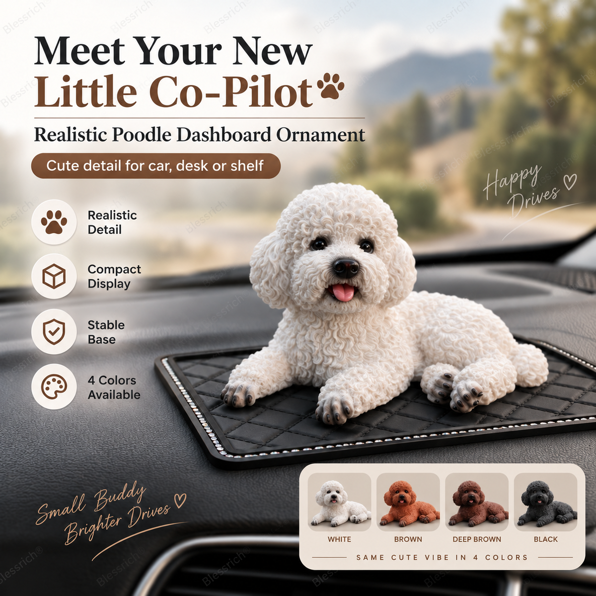 Décoration de voiture « Caniche » – La touche la plus mignonne pour votre tableau de bord 🐶✨