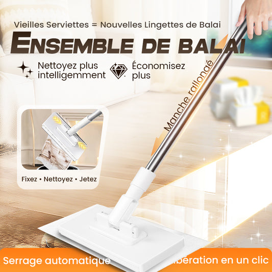 🏆Balai-serpillère anti-poussière jetable avec 4 chiffons réutilisables