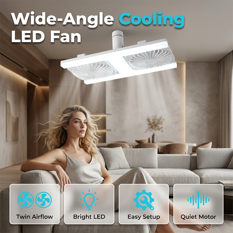 📢📢50 % DE RÉDUCTION !! ⏰Ventilateur de plafond à double tête avec lumière LED – design moderne avec télécommande pour salon et chambre