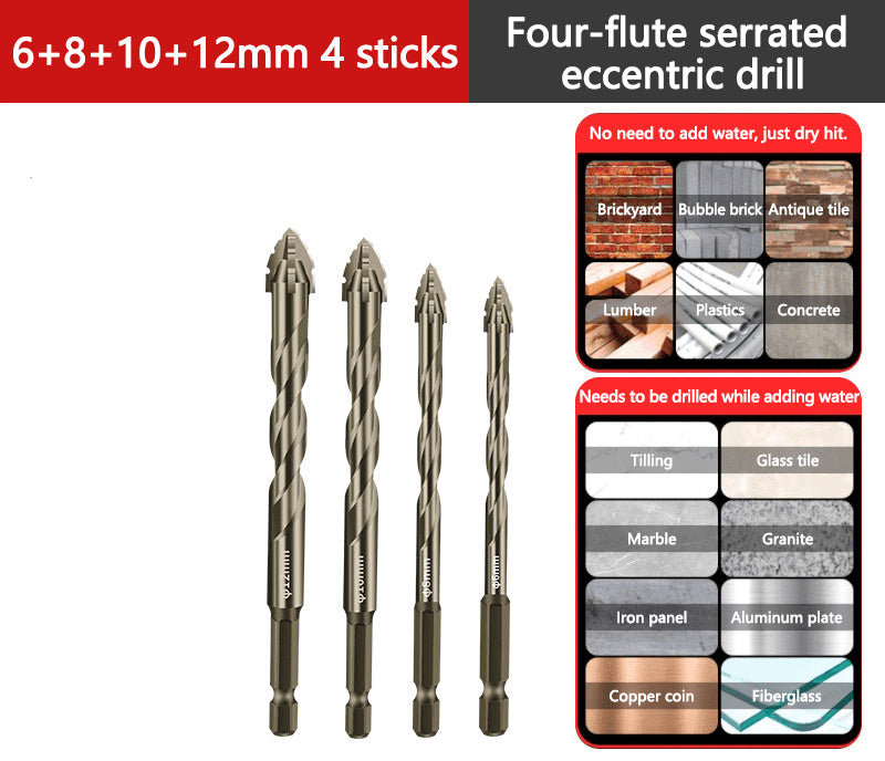 🏆50% de réduction pour une durée limitée🔧Foret à Quatre Flûtes Excentriques Amélioré pour La Céramique, Le Verre, Le Marbre et Le Métal✨
