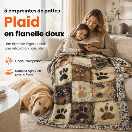 🐾 Couverture douce en flanelle avec empreintes de pattes | Chaude et douillette, mais légère 🤗 | Imprimé vif et durable ✨ | 2 couleurs et 7 tailles, de 70 × 100 à 160 × 220 cm 📏 | Parfaite pour le canapé, le lit et les voyages 🛋️