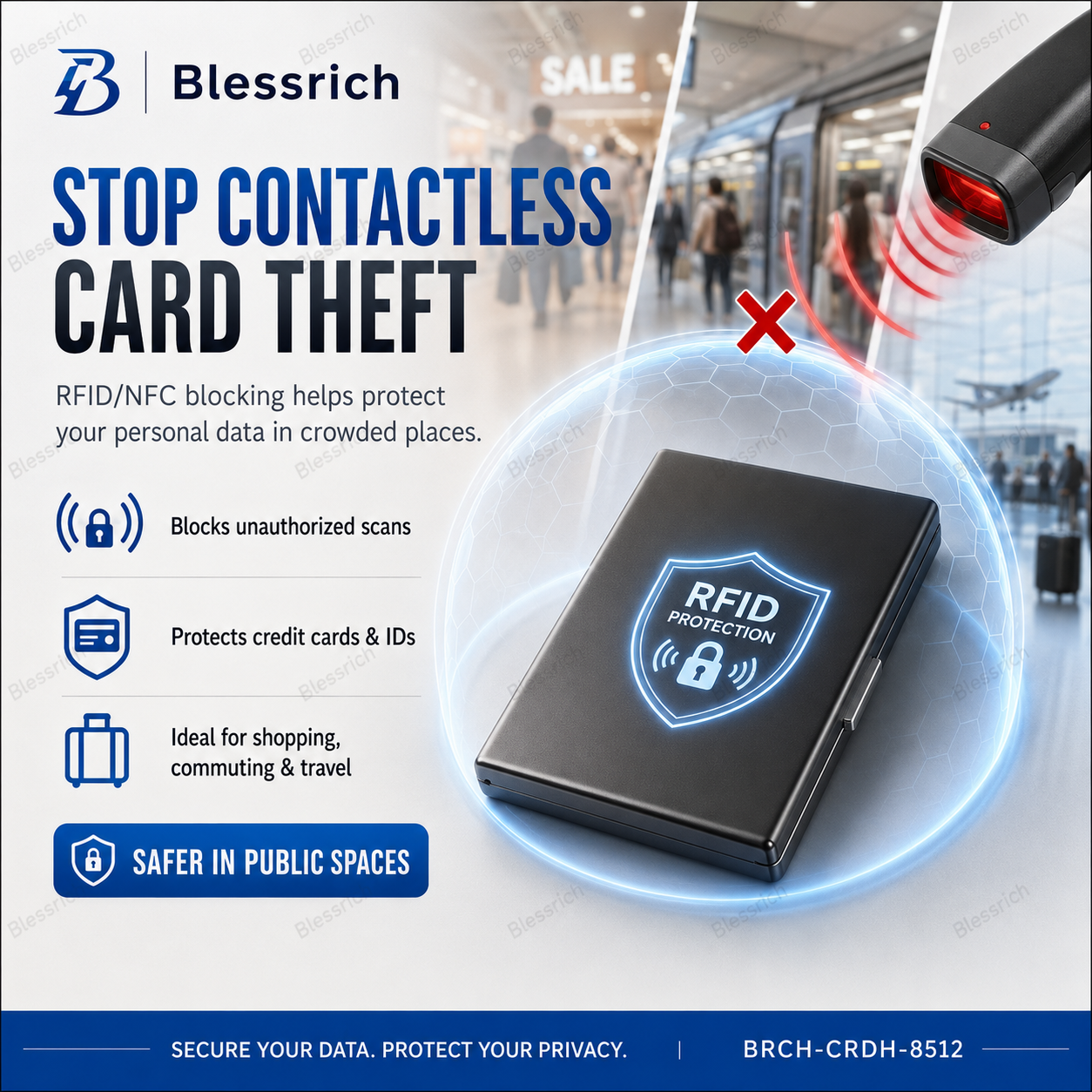 Porte-cartes métallique bloquant les signaux RFID