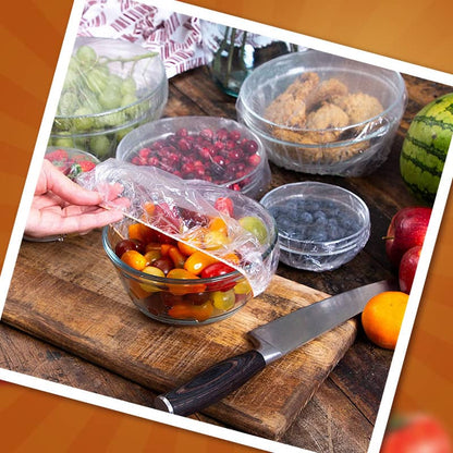 Lot de 100 films étirables jetables pour bols et assiettes, couvercles élastiques pour récipients, alternative au film alimentaire pour conserver les restes, les fruits, les légumes et les aliments en cuisine