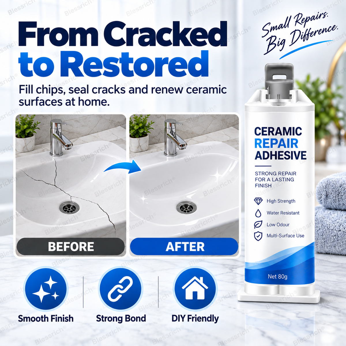 ✨ Donnez une seconde vie à vos surfaces abîmées ! 🛠️ Pâte de réparation pour céramique : toilettes, lavabos, baignoires, carrelage et marbre 🚽🚰🛁