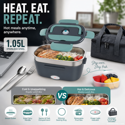 🎉 FLASH SALE 2027 – 50 % DE RÉDUCTION ! 🍱 Boîte repas chauffante électrique portable 2-en-1 – 12 V voiture et 230 V maison – double usage, 1,5 L en acier inoxydable 🔌
