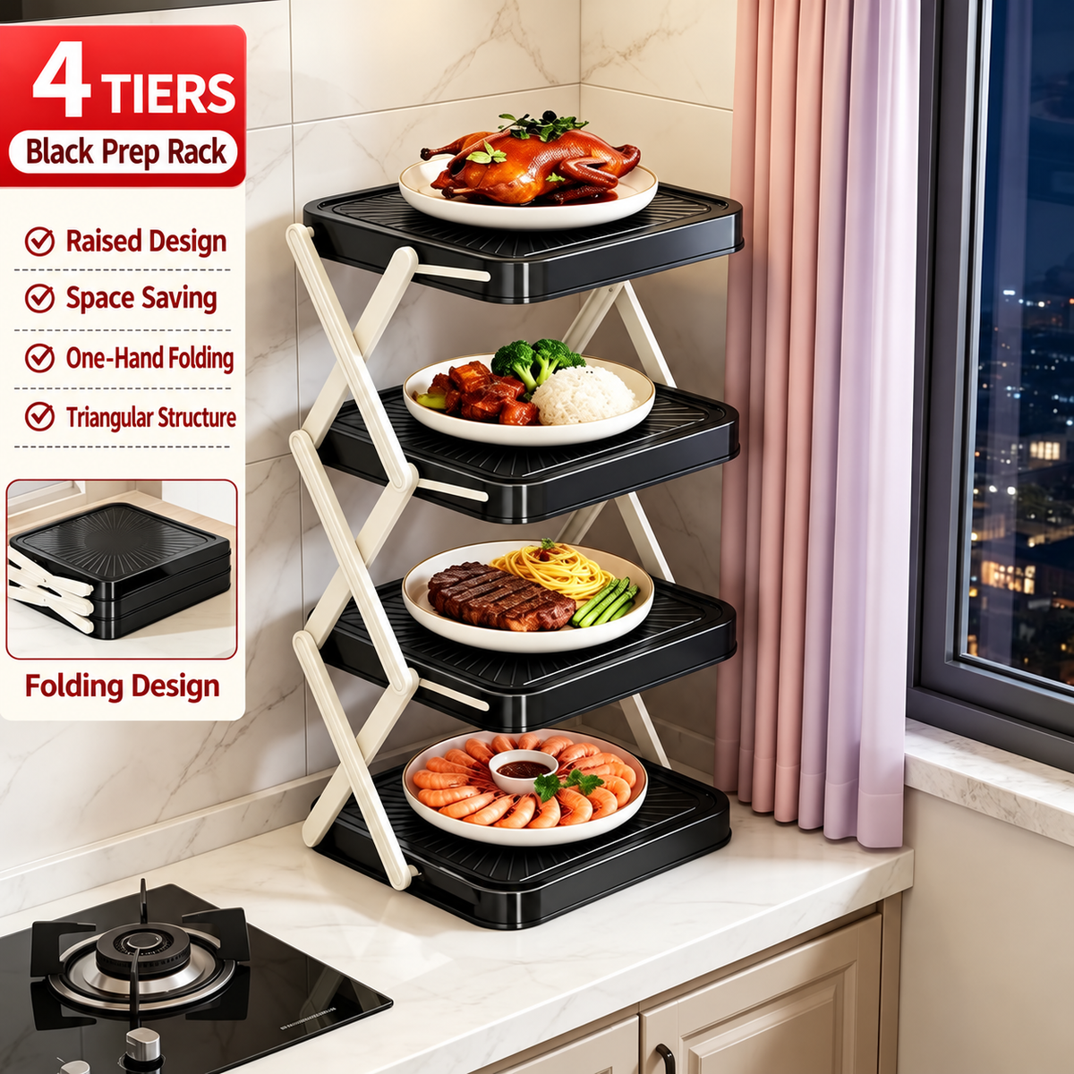 🍽️ -50 % MAINTENANT ! 📦 Support de rangement 4 niveaux pour bols – Pliable, stable et optimise l'espace de votre cuisine