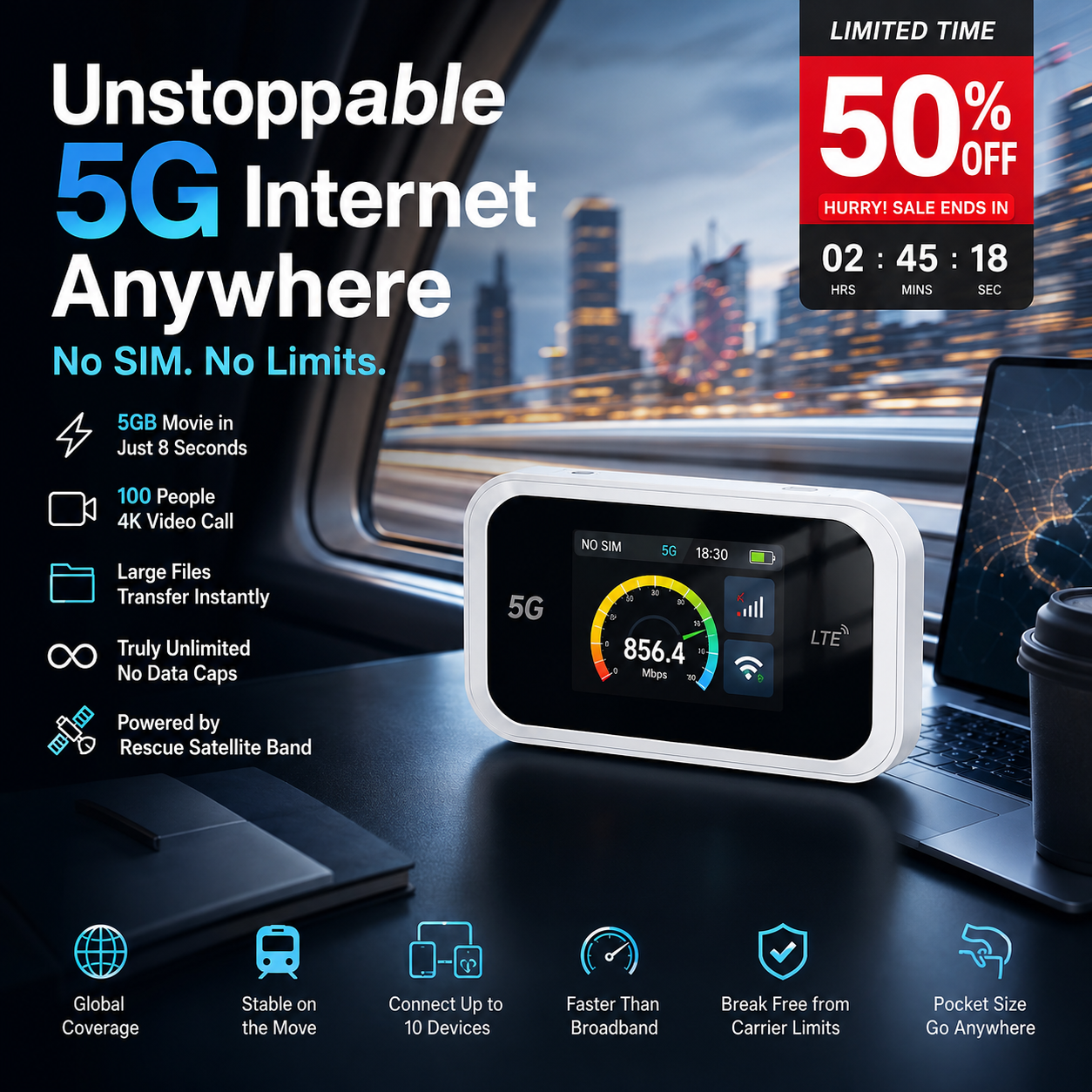 📶 PROMO EXCEPTIONNELLE 50% DE RÉDUCTION ! 📡 Point d’Accès Mobile 4G/5G – Couverture Wi-Fi Complète, Connexion Stable & Portable – Internet Partout, Tout le Temps 🌐✨