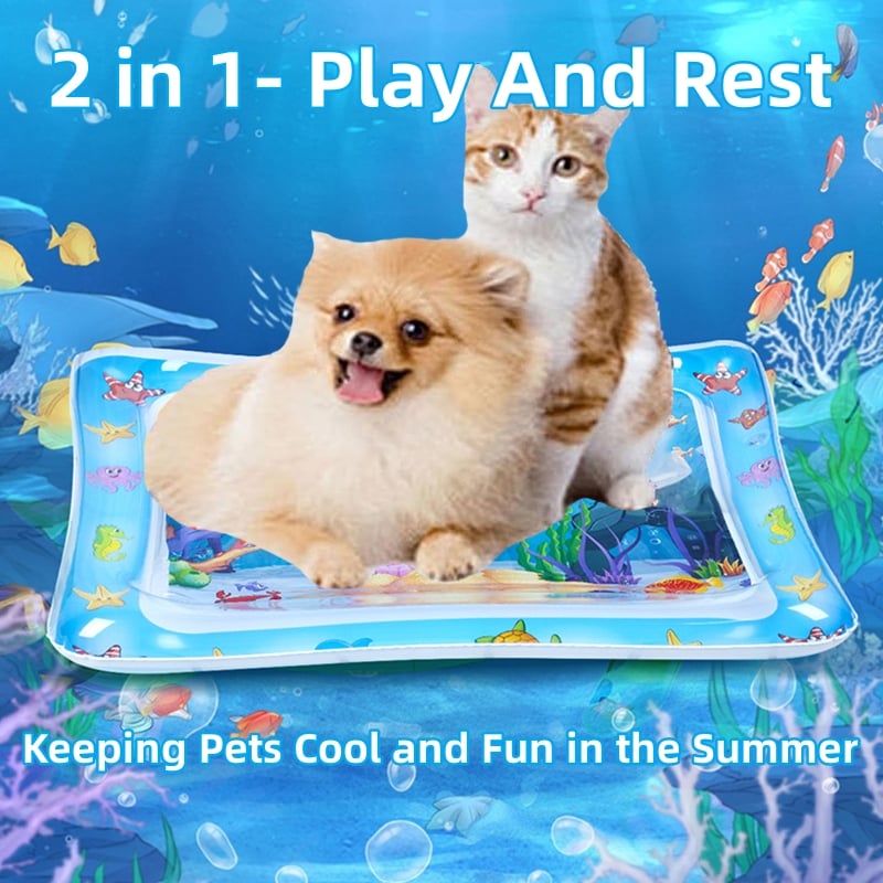 😻Tapis aquatique pour animaux de compagnie – jouet interactif avec des poissons flottants + tapis rafraîchissant pour l'été