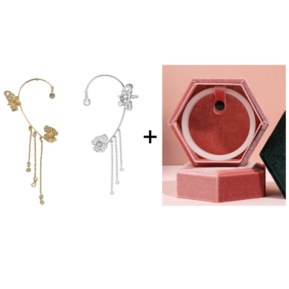 ✨🦋Boucles d'oreilles avec zircone et pompons en forme de papillons