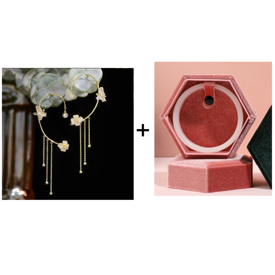 ✨🦋Boucles d'oreilles avec zircone et pompons en forme de papillons
