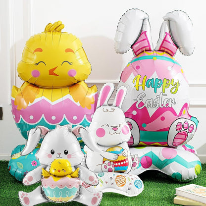 🐰 58% DE RÉDUCTION ! 🎉 Ballons 3D sur Pied pour Pâques – Géants Lapin/Carotte/Poussin/Œuf – Décoration Festive, Gonflage à l'Air & Parfait pour Enfants/Jardin 🌷