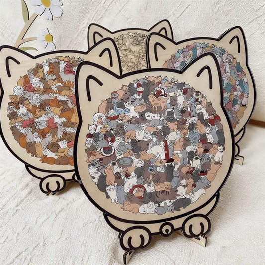 🎅Soldes de Noël 50 % de réduction🐱Puzzle en bois représentant un chat aux couleurs Morandi, 135 pièces🎁