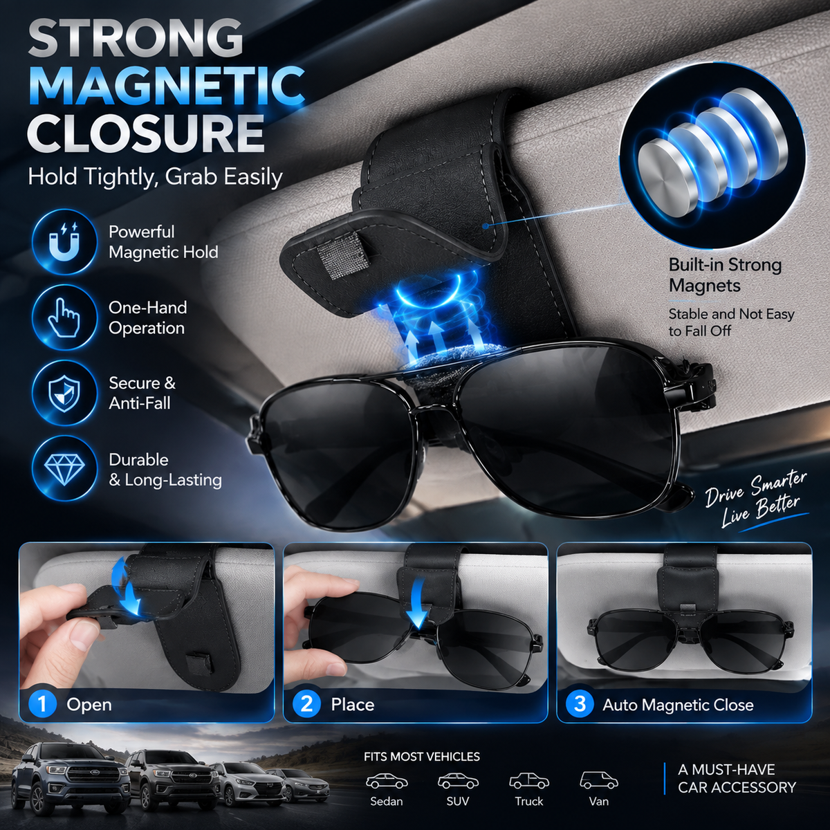 🕶️Porte-lunettes de soleil pour voiture : support à double pince pour lunettes de vue et pince pour tickets et cartes