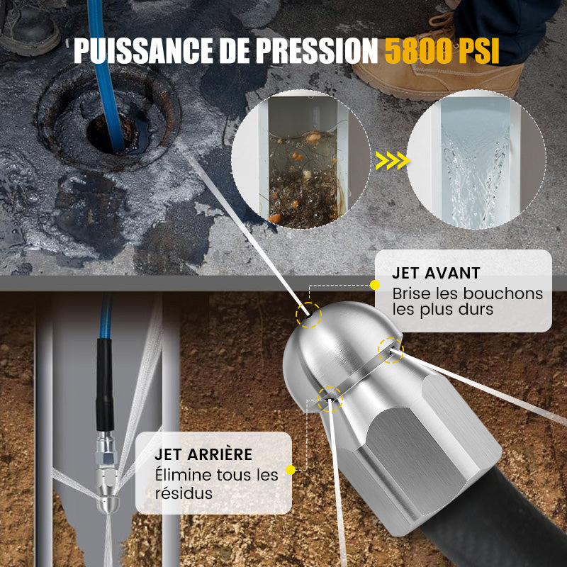 💦 50% DE RÉDUCTION ! 🚿 Kit de Nettoyage Haute Pression 5800 PSI pour Égouts - Buse Rotative et Flexible Renforcé pour Déboucher les Canalisations 🛠️✨