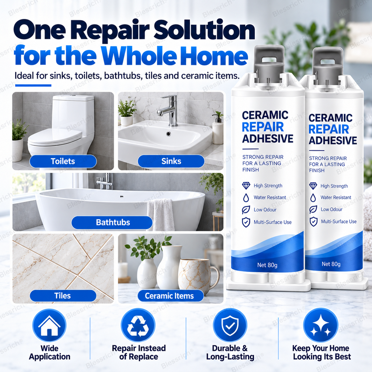 ✨ Donnez une seconde vie à vos surfaces abîmées ! 🛠️ Pâte de réparation pour céramique : toilettes, lavabos, baignoires, carrelage et marbre 🚽🚰🛁