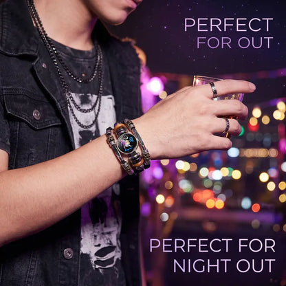 💥Soldes du dernier jour – 57 % de réduction ☪️Bracelet en cuir phosphorescent avec signe du zodiaque pour homme et femme (6,9/8,1 pouces)♑️