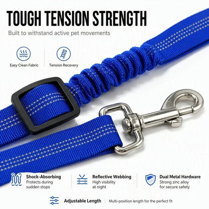 🐶🚗 Ceinture de sécurité réfléchissante et élastique pour animaux de compagnie – Système de retenue réglable pour voiture avec amortisseur de chocs
