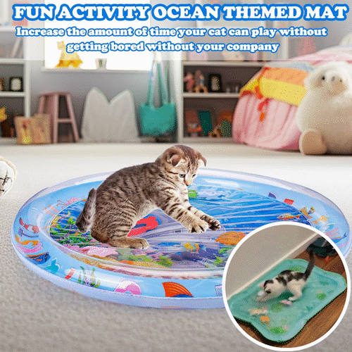 😻Tapis aquatique pour animaux de compagnie – jouet interactif avec des poissons flottants + tapis rafraîchissant pour l'été