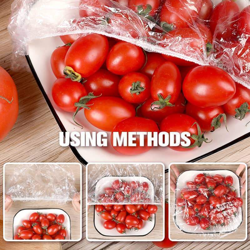Lot de 100 films étirables jetables pour bols et assiettes, couvercles élastiques pour récipients, alternative au film alimentaire pour conserver les restes, les fruits, les légumes et les aliments en cuisine