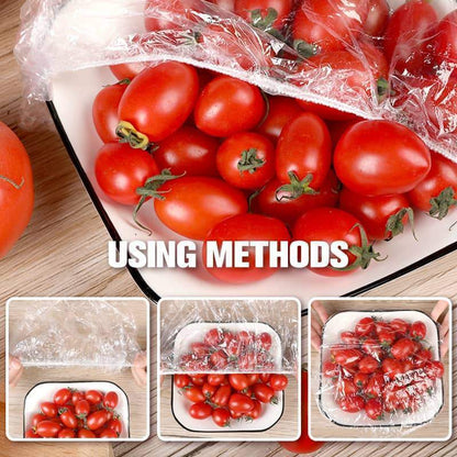 Lot de 100 films étirables jetables pour bols et assiettes, couvercles élastiques pour récipients, alternative au film alimentaire pour conserver les restes, les fruits, les légumes et les aliments en cuisine