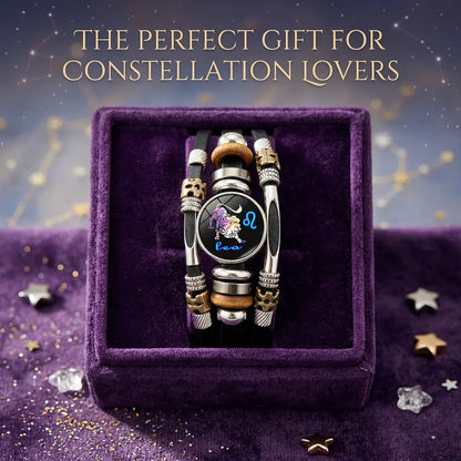 💥Soldes du dernier jour – 57 % de réduction ☪️Bracelet en cuir phosphorescent avec signe du zodiaque pour homme et femme (6,9/8,1 pouces)♑️
