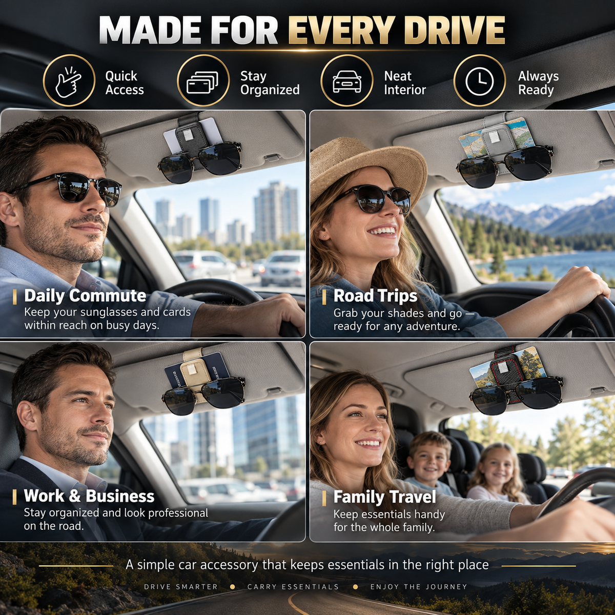 🕶️Porte-lunettes de soleil pour voiture : support à double pince pour lunettes de vue et pince pour tickets et cartes