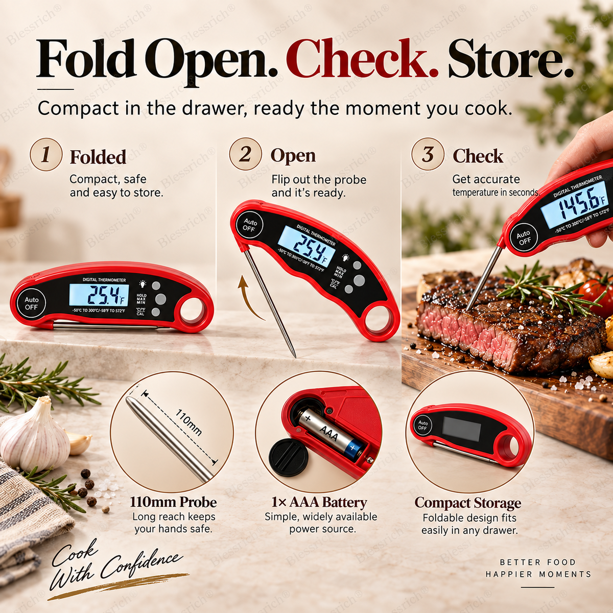 Thermomètre numérique à lecture instantanée pour viande