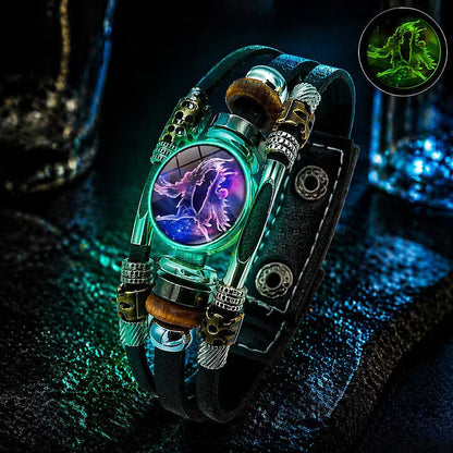 💥Soldes du dernier jour – 57 % de réduction ☪️Bracelet en cuir phosphorescent avec signe du zodiaque pour homme et femme (6,9/8,1 pouces)♑️