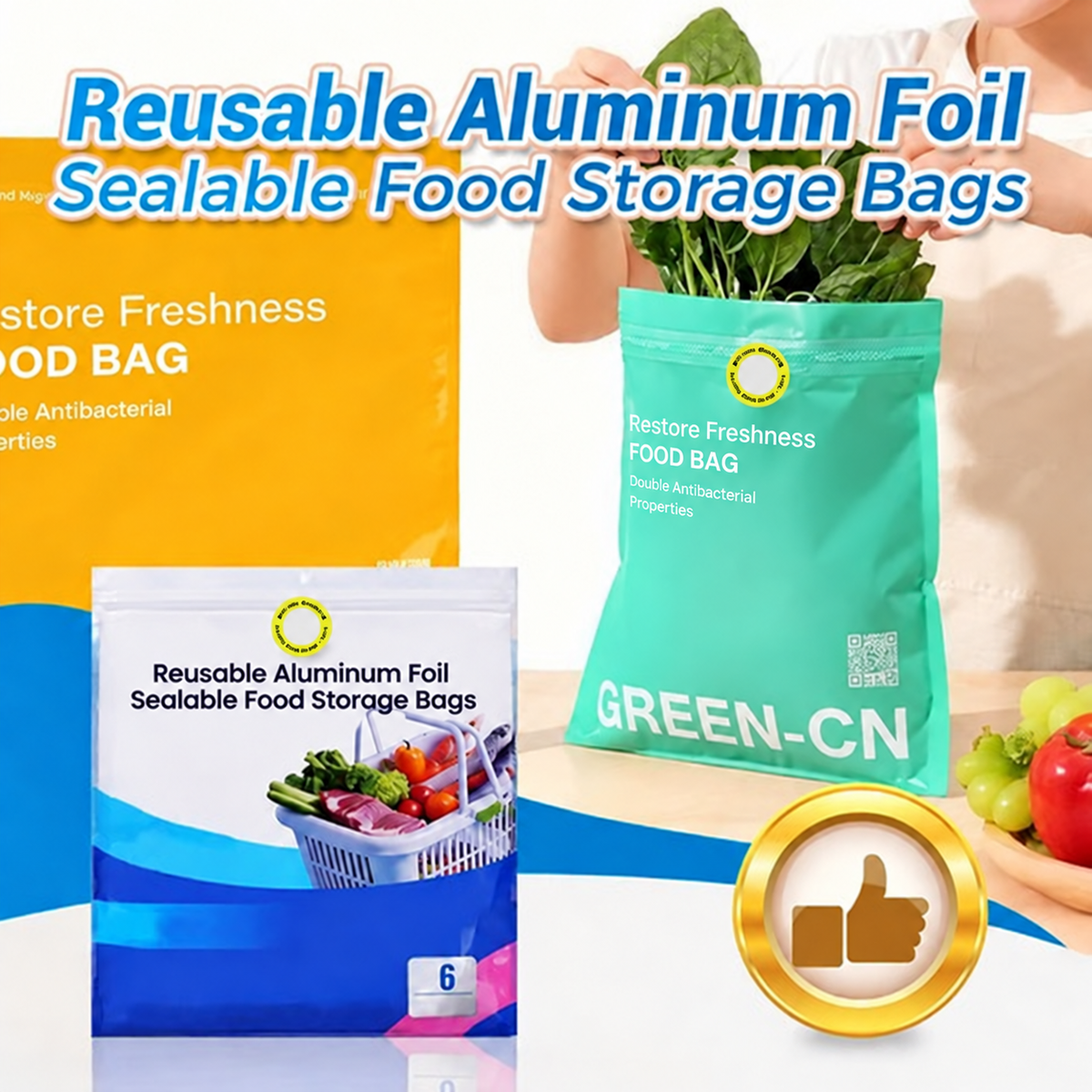 🥡 Sacs de conservation d'aliments réutilisables en feuille d'aluminium scellables 🔒✨ ♻️🛒 avec fonction de compression sous vide