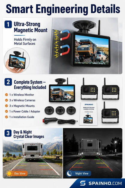 🔥‑50% PROMO FLASH🚗 Système caméra de recul sans fil HD 1080p, vision nocturne, installation facile, sécurité pour vos manœuvres automobiles 📸✨