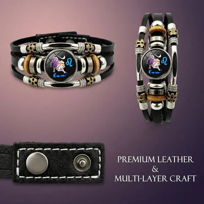 💥Soldes du dernier jour – 57 % de réduction ☪️Bracelet en cuir phosphorescent avec signe du zodiaque pour homme et femme (6,9/8,1 pouces)♑️