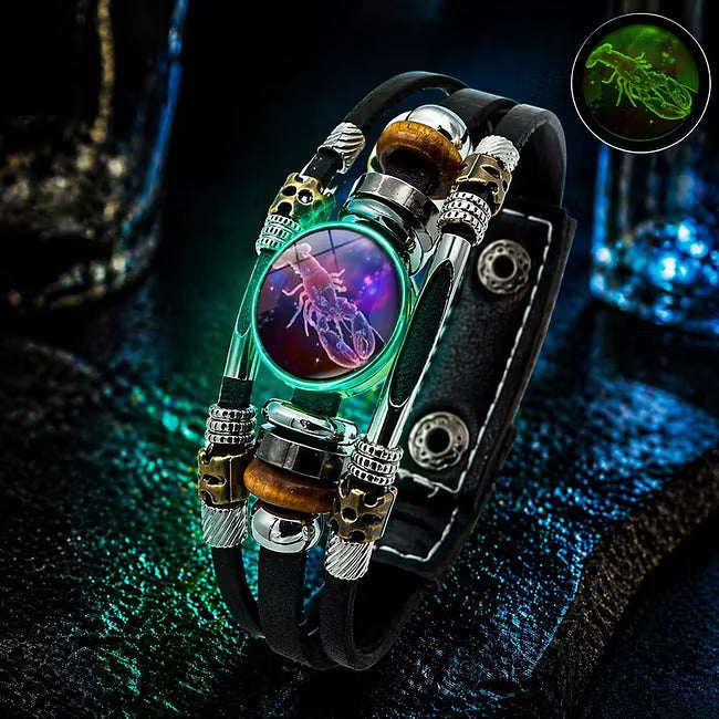 💥Soldes du dernier jour – 57 % de réduction ☪️Bracelet en cuir phosphorescent avec signe du zodiaque pour homme et femme (6,9/8,1 pouces)♑️