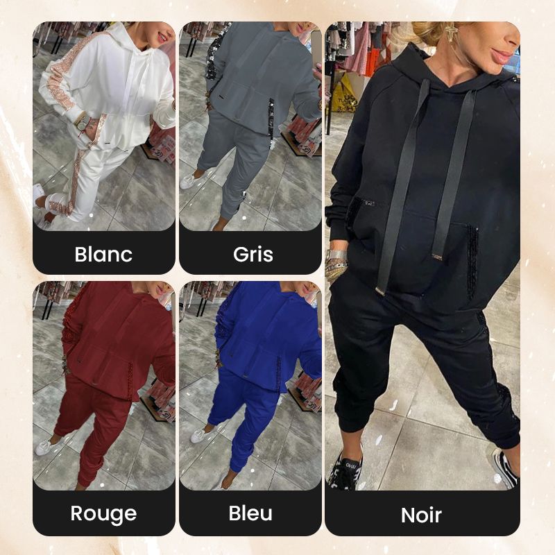 🌷Temps limité 50% DE RÉDUCTION💞Ensemble 2 pièces de hauts à capuche avec cordon de serrage pour femmes ＆ pantalons