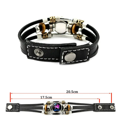 💥Soldes du dernier jour – 57 % de réduction ☪️Bracelet en cuir phosphorescent avec signe du zodiaque pour homme et femme (6,9/8,1 pouces)♑️
