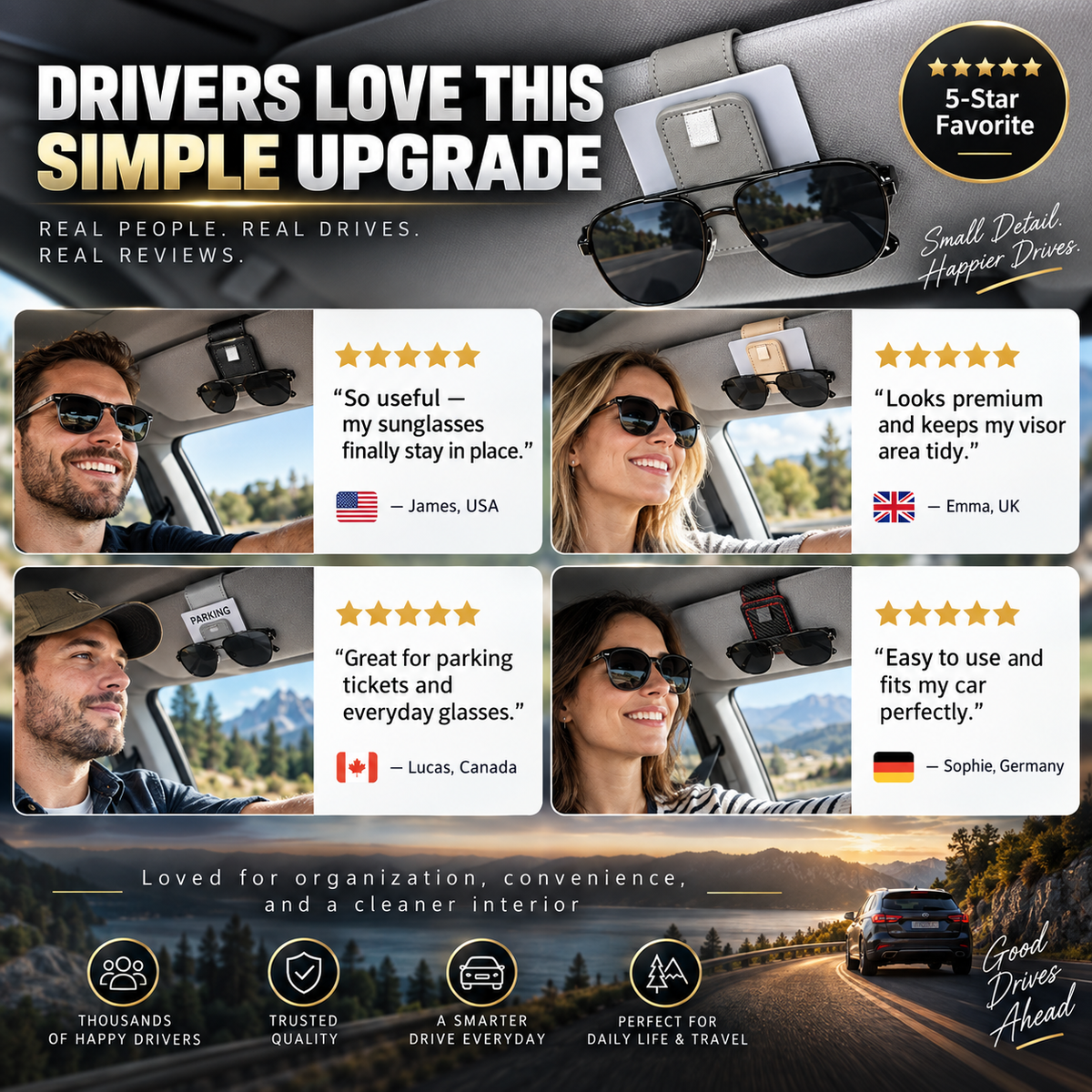 🕶️Porte-lunettes de soleil pour voiture : support à double pince pour lunettes de vue et pince pour tickets et cartes