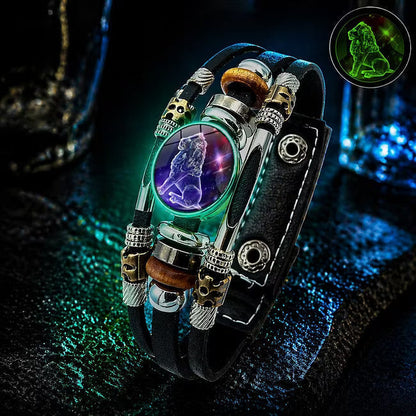 💥Soldes du dernier jour – 57 % de réduction ☪️Bracelet en cuir phosphorescent avec signe du zodiaque pour homme et femme (6,9/8,1 pouces)♑️