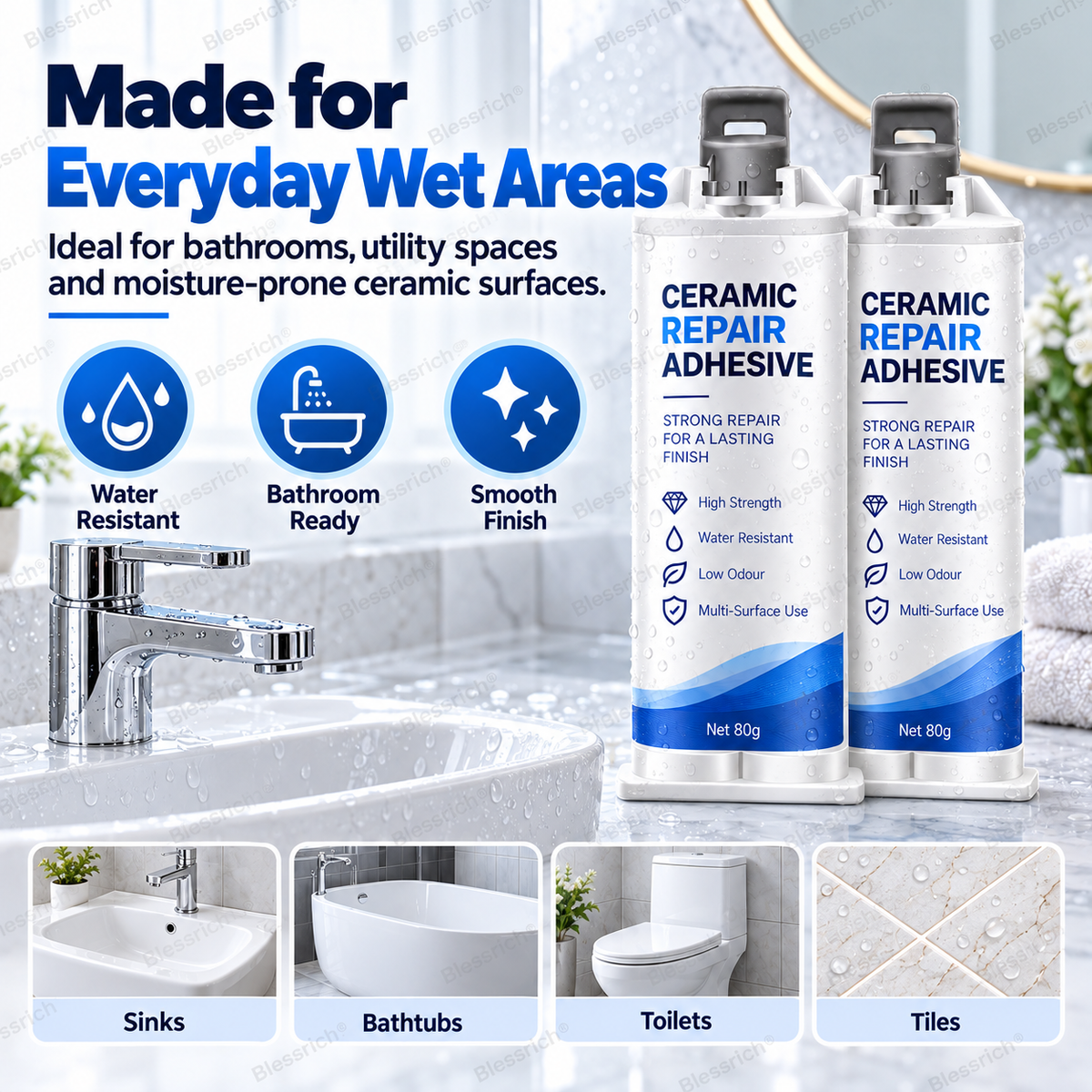 ✨ Donnez une seconde vie à vos surfaces abîmées ! 🛠️ Pâte de réparation pour céramique : toilettes, lavabos, baignoires, carrelage et marbre 🚽🚰🛁