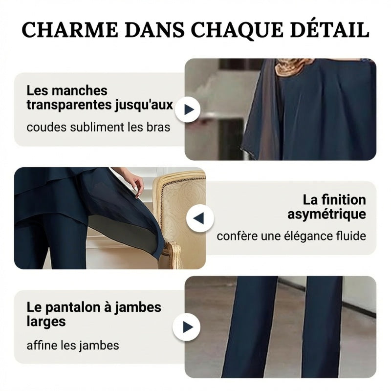 Ensemble composé d'un haut asymétrique charmant et d'un pantalon à jambes larges