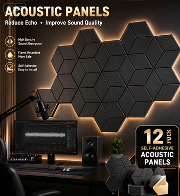Lot de 12 panneaux acoustiques auto-adhésifs – Panneaux en mousse isolante phonique pour murs haute densité, conception à motif en Y, ignifuges, absorption du bruit, élimination de l'écho
