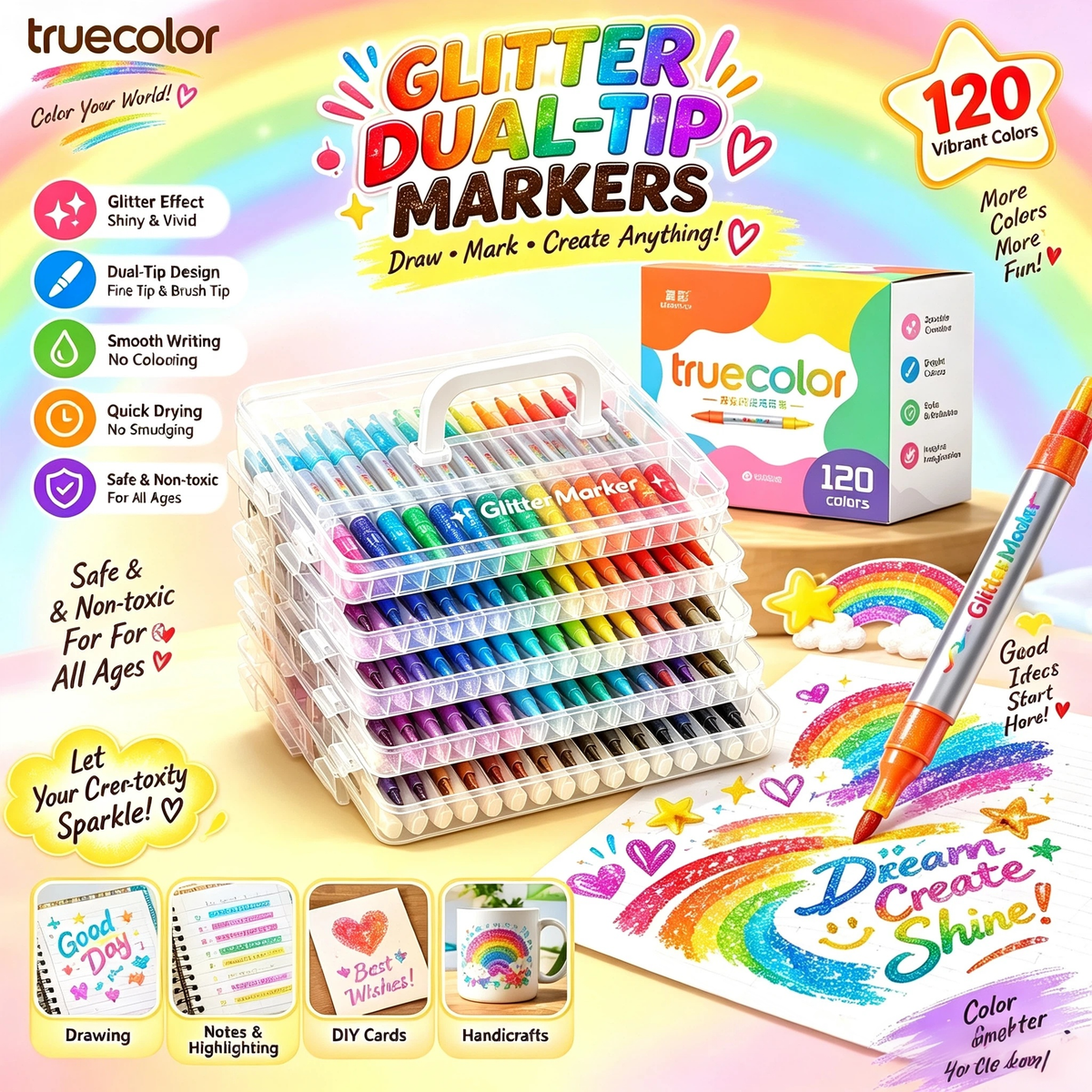 🏆Marqueurs à paillettes magiques ✨ Stylos artistiques bicolores à double pointe