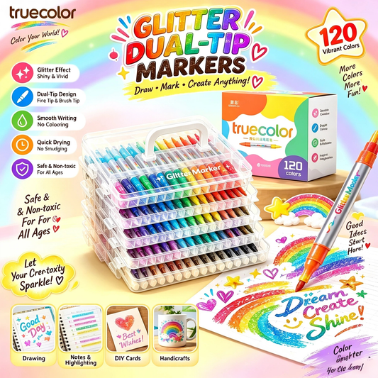 🏆Marqueurs à paillettes magiques ✨ Stylos artistiques bicolores à double pointe