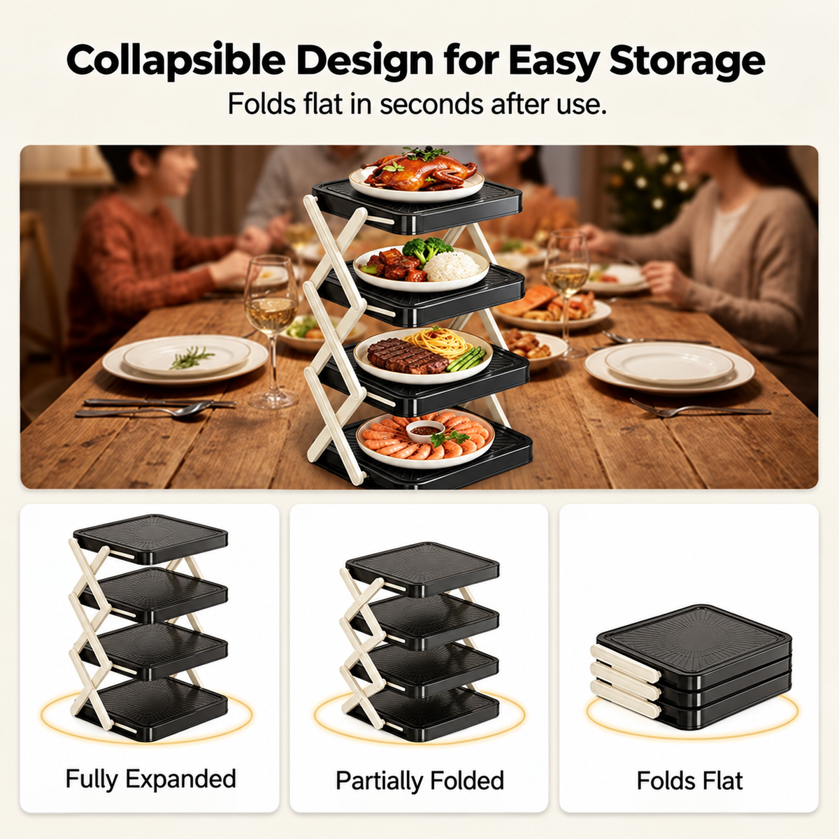 🍽️ -50 % MAINTENANT ! 📦 Support de rangement 4 niveaux pour bols – Pliable, stable et optimise l'espace de votre cuisine