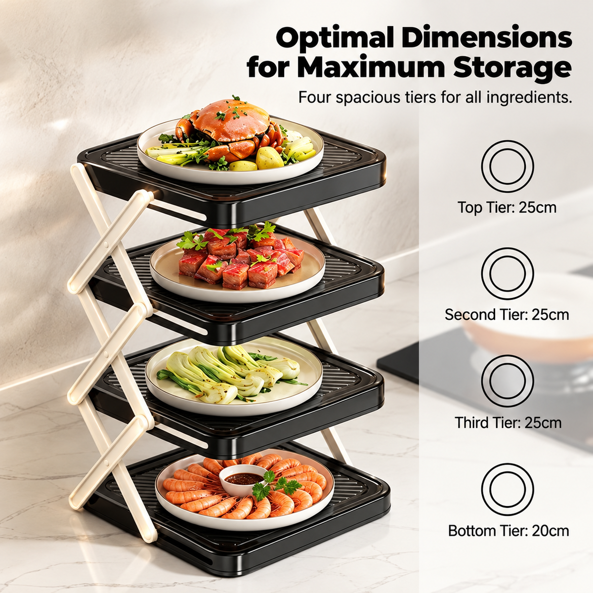 🍽️ -50 % MAINTENANT ! 📦 Support de rangement 4 niveaux pour bols – Pliable, stable et optimise l'espace de votre cuisine