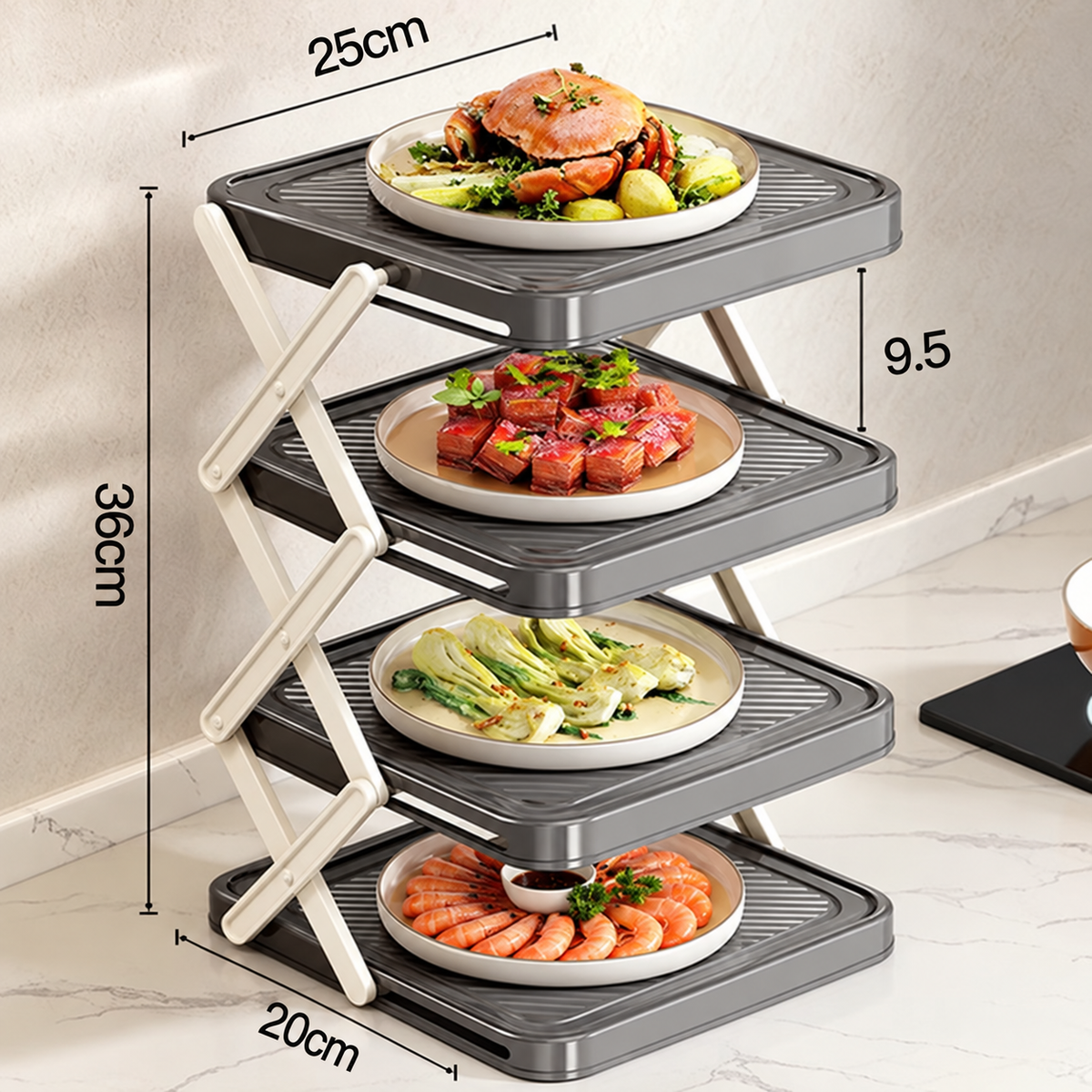 🍽️ -50 % MAINTENANT ! 📦 Support de rangement 4 niveaux pour bols – Pliable, stable et optimise l'espace de votre cuisine