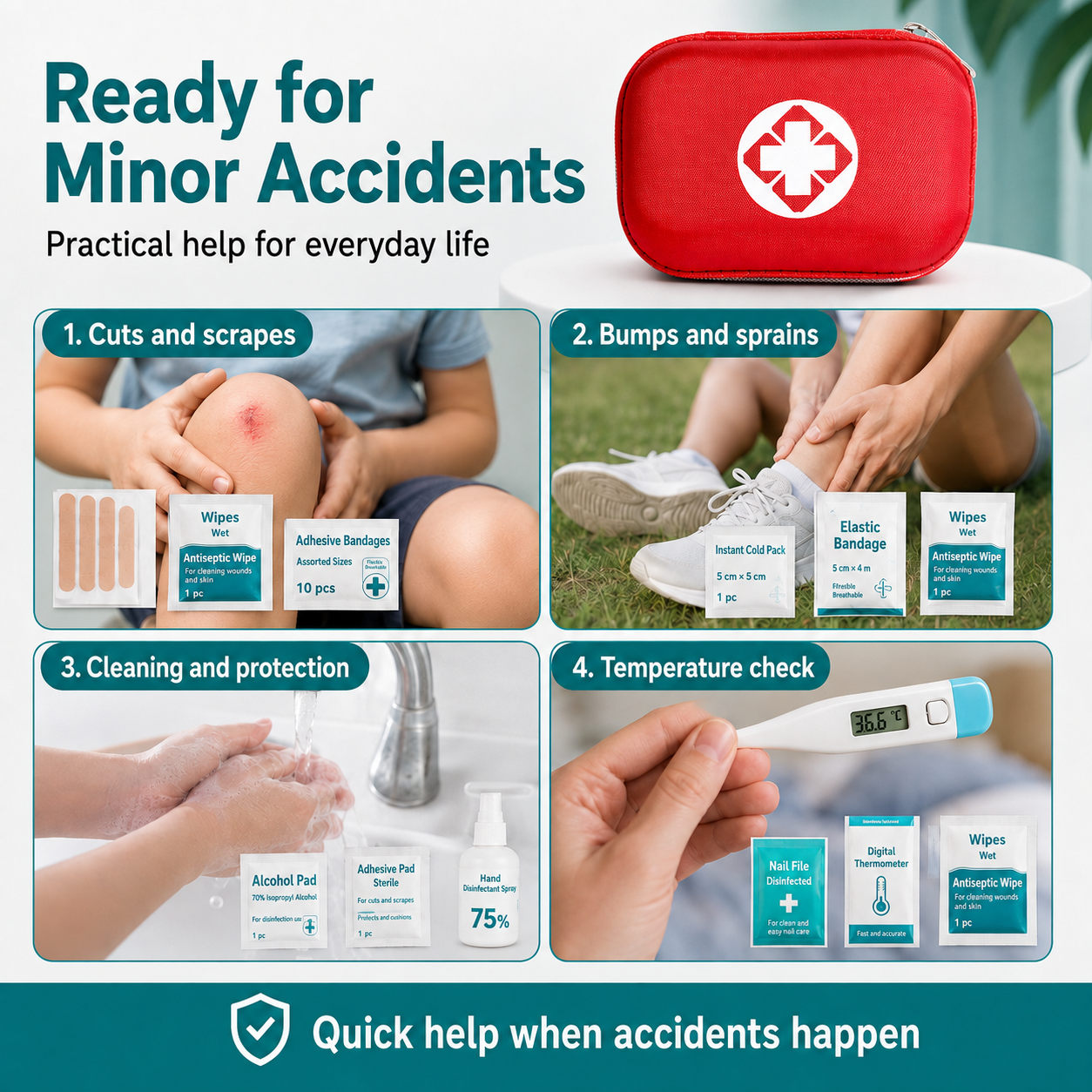 Trousse de premiers secours : trousse d'urgence portable pour la maison — avec tous les accessoires | Ensemble de 26 pièces