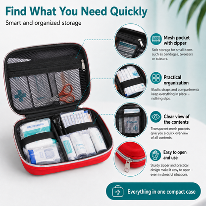 Trousse de premiers secours : trousse d'urgence portable pour la maison — avec tous les accessoires | Ensemble de 26 pièces